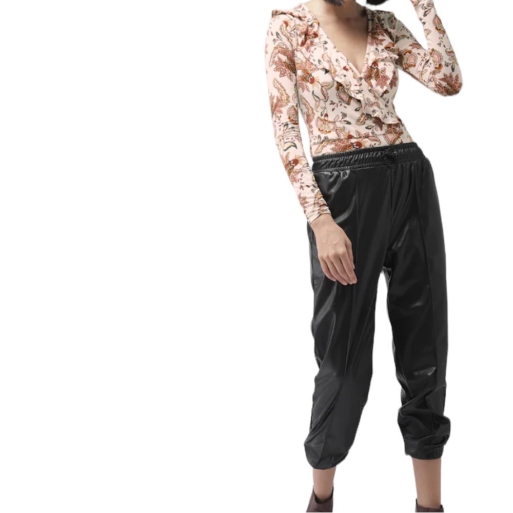 Forever 21 Women's Bodysuit Top Deep V-neck ruffles Peach Floral Small - Picture 4 of 8